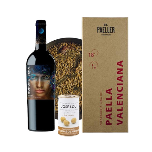 Abendessen für 2: Paella Valenciana + Rioja + Oliven